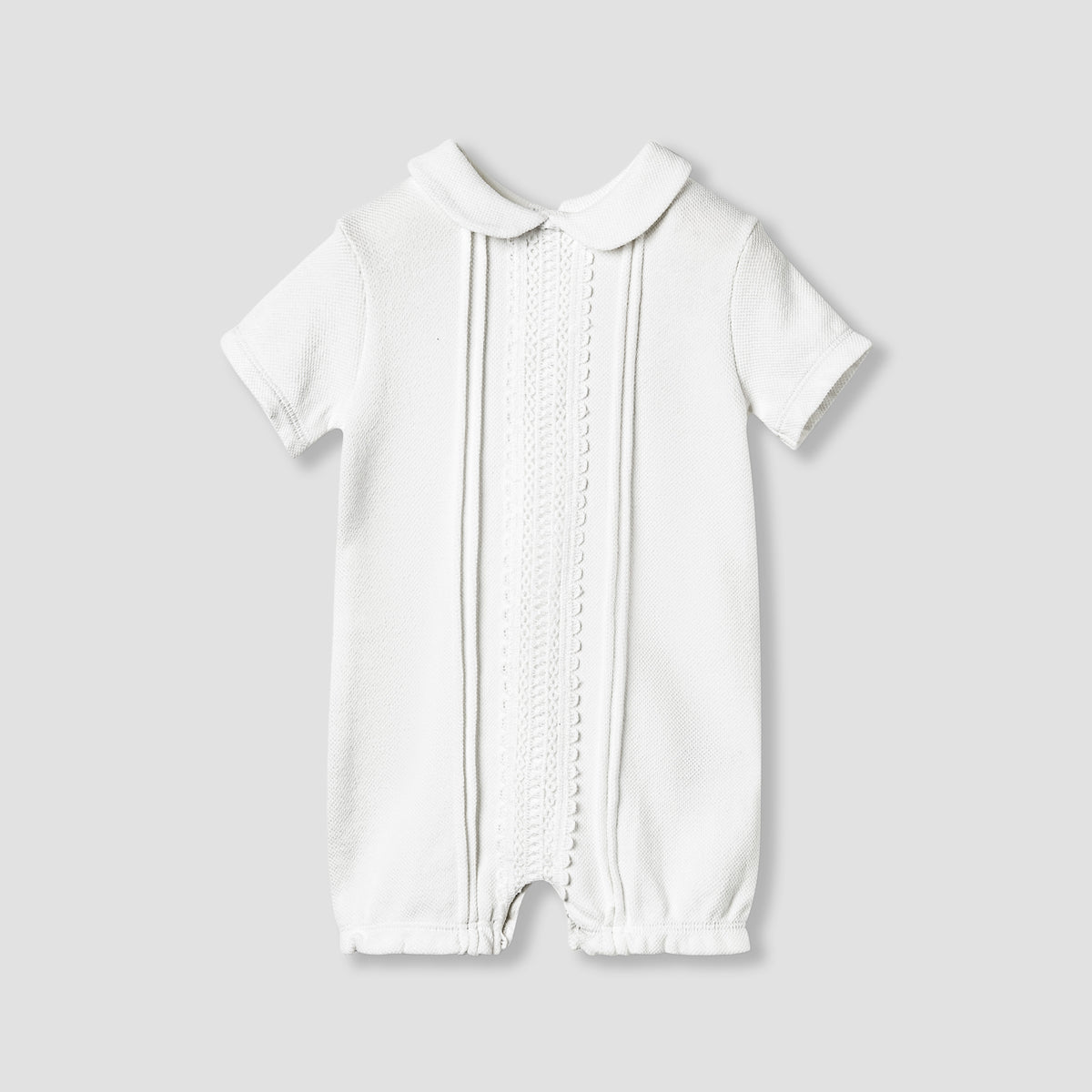 Giggles Lace Trim Collared Romper with Short Sleeves