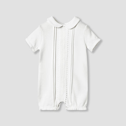 Giggles Lace Trim Collared Romper with Short Sleeves