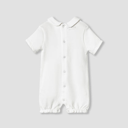 Giggles Lace Trim Collared Romper with Short Sleeves