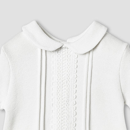 Giggles Lace Trim Collared Romper with Short Sleeves