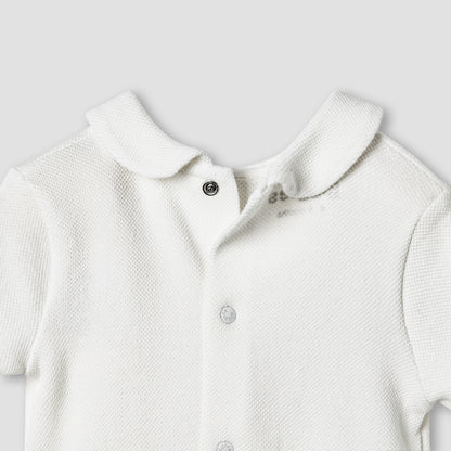 Giggles Lace Trim Collared Romper with Short Sleeves