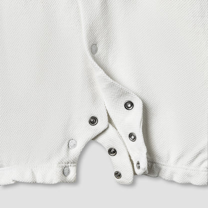 Giggles Lace Trim Collared Romper with Short Sleeves