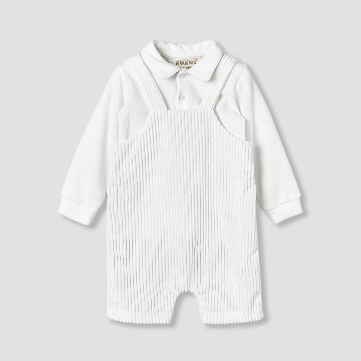 Giggles Collared Long Sleeves T-shirt and Dungaree Set with Applique Design