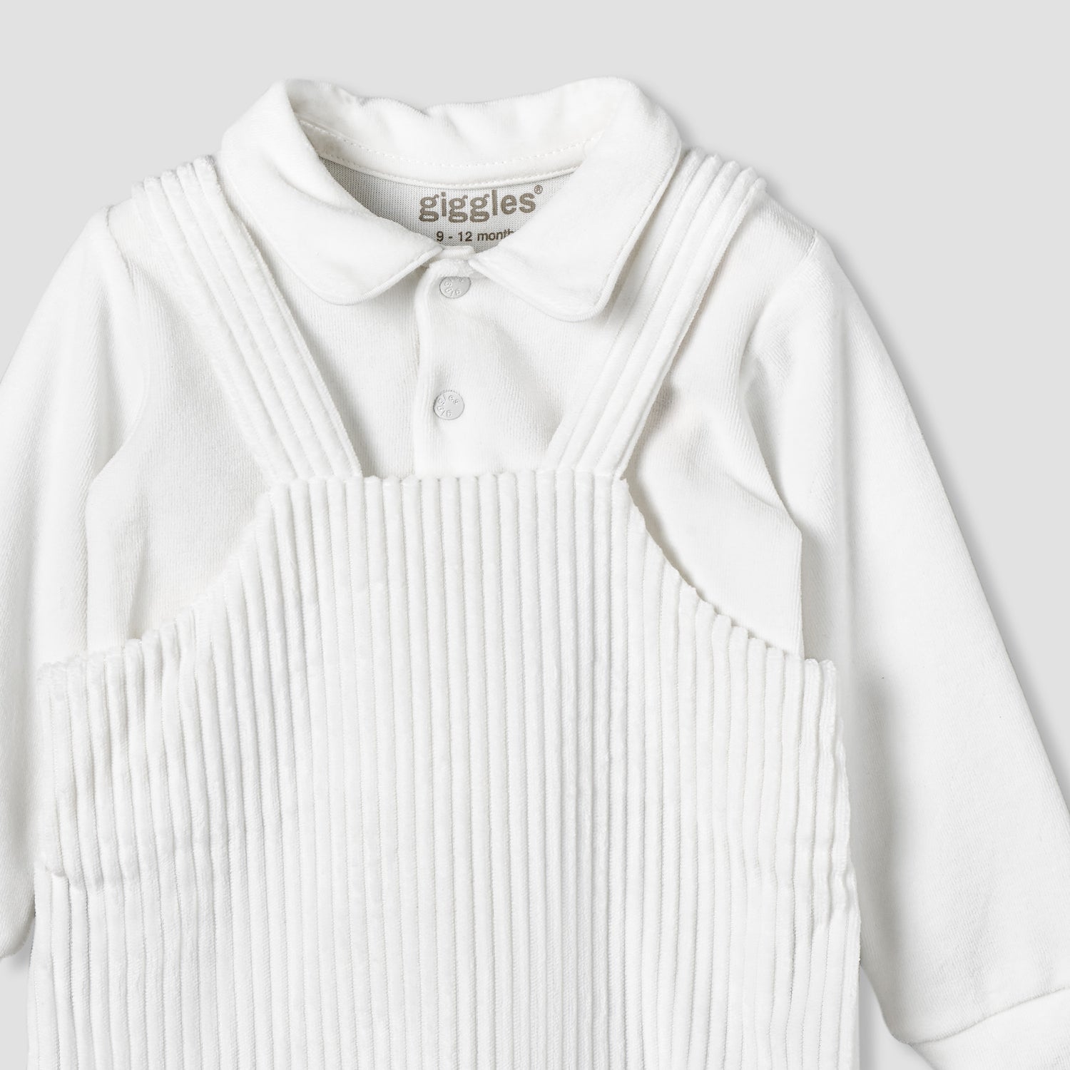 Giggles Collared Long Sleeves T-shirt and Dungaree Set with Applique Design
