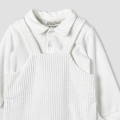 Giggles Collared Long Sleeves T-shirt and Dungaree Set with Applique Design