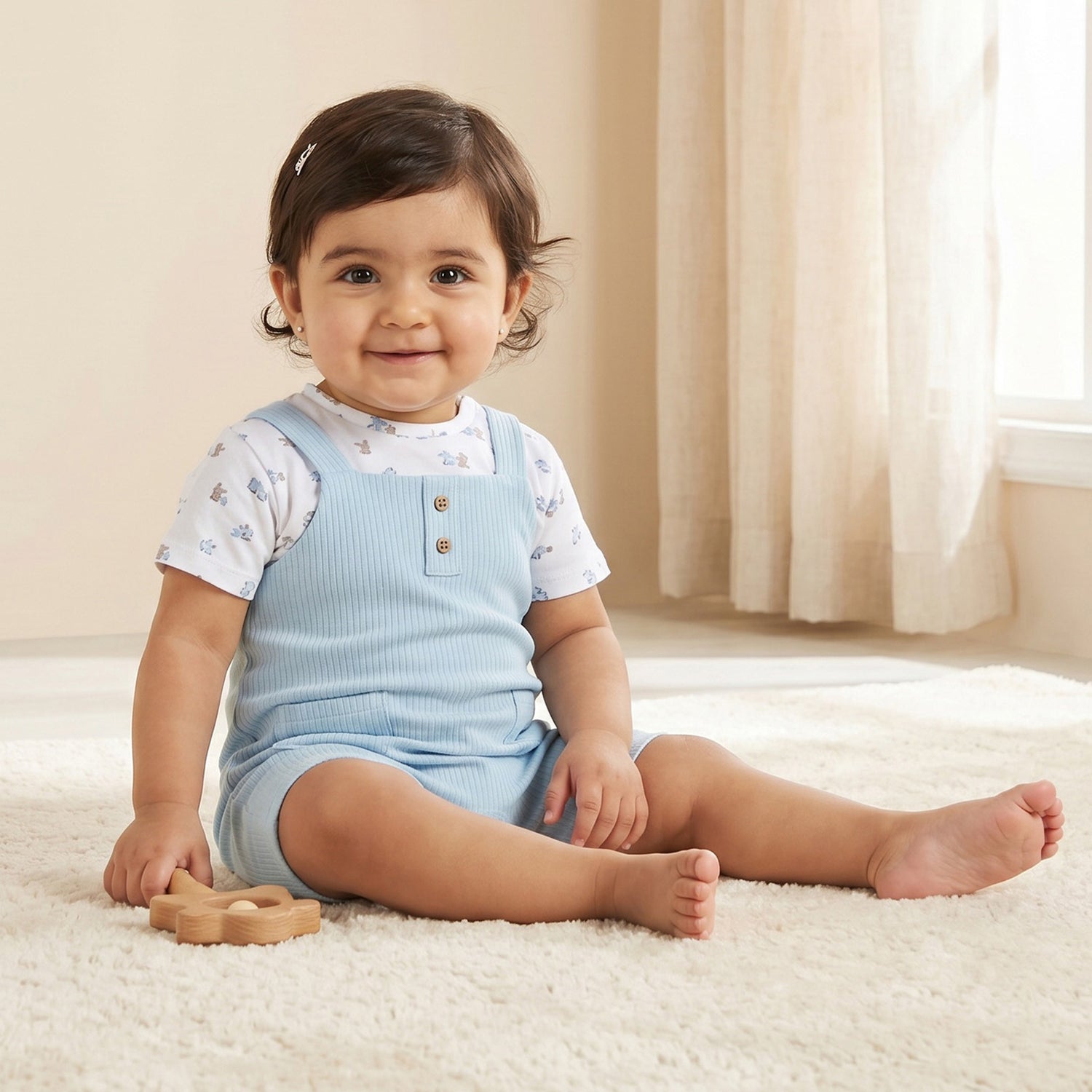 Juniors Crew Neck Short Sleeves Romper with Bunny Print