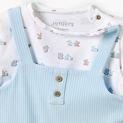Juniors Crew Neck Short Sleeves Romper with Bunny Print