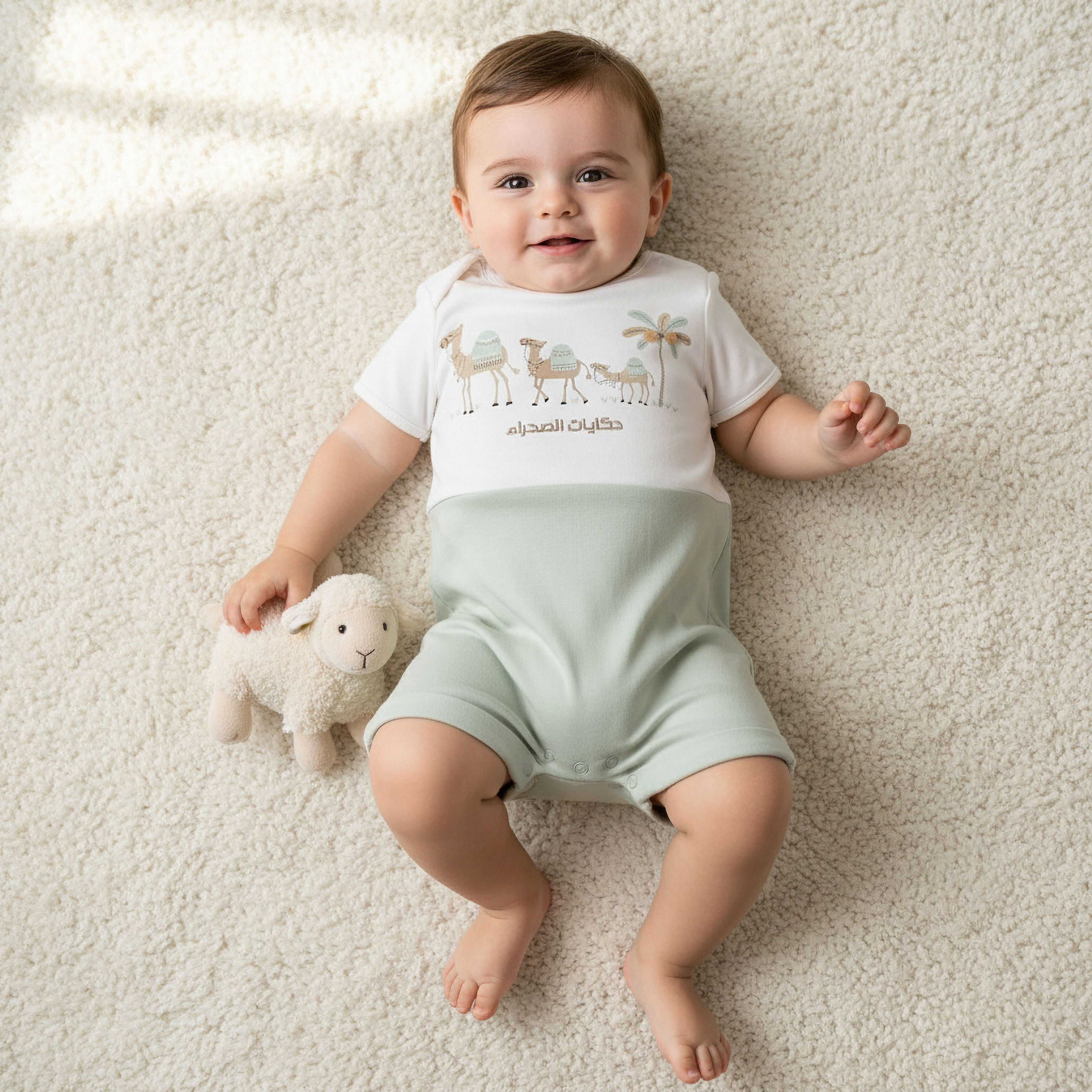 Juniors Round Neck Short Sleeve Romper with Snap Button Closure - Green / 12-18 mths