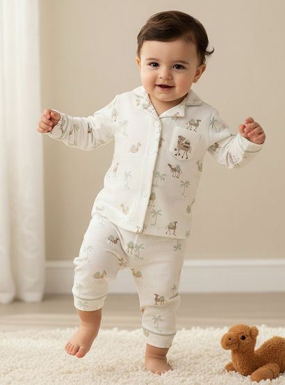 Juniors Cotton Collared Neck Long Sleeve Pyjama Set with Camel Print-baby-boys-clothing-nightwear-pyjamasets-image-1