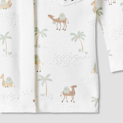 Juniors Cotton Collared Neck Long Sleeve Pyjama Set with Camel Print