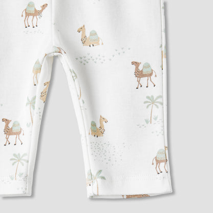 Juniors Cotton Collared Neck Long Sleeve Pyjama Set with Camel Print