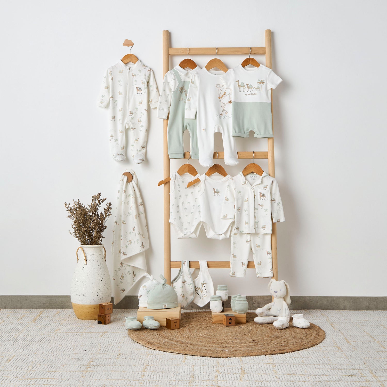 Juniors Cotton Collared Neck Long Sleeve Pyjama Set with Camel Print