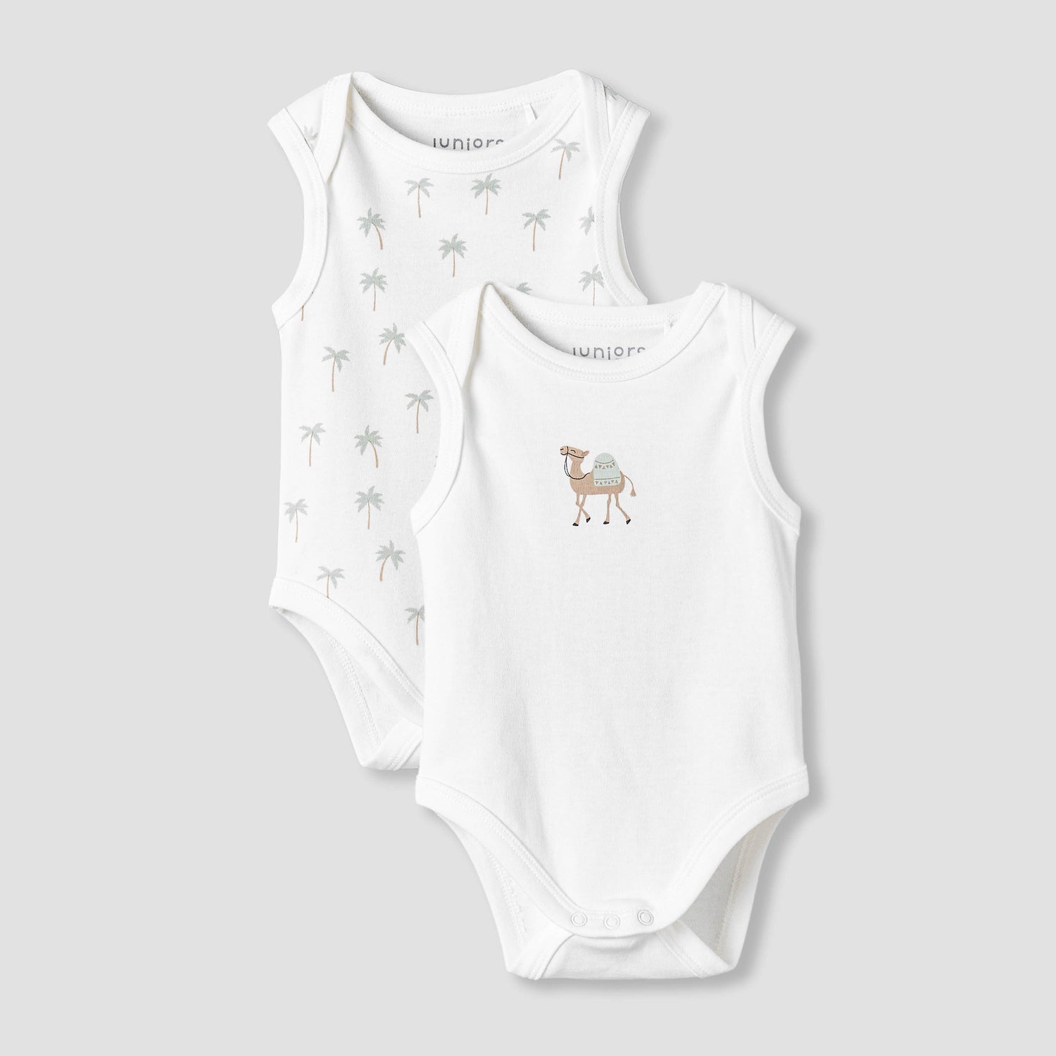 Pack of 2 Juniors Round Neck Sleeveless Bodysuit with Snap Button Closure