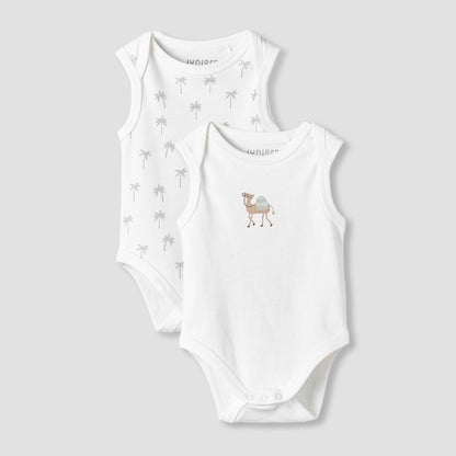 Pack of 2 Juniors Round Neck Sleeveless Bodysuit with Snap Button Closure