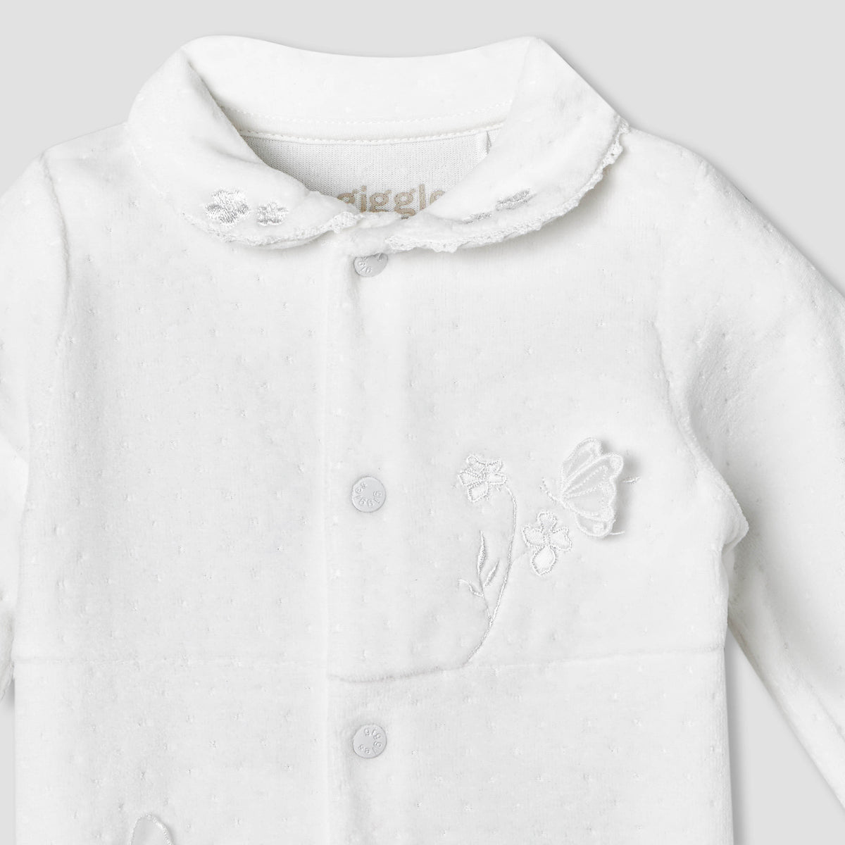 Giggles Peter Pan Collar Long Sleeves Sleepsuit with Butterfly Applique