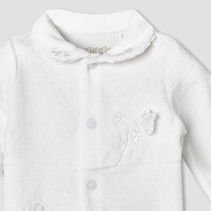 Giggles Peter Pan Collar Long Sleeves Sleepsuit with Butterfly Applique