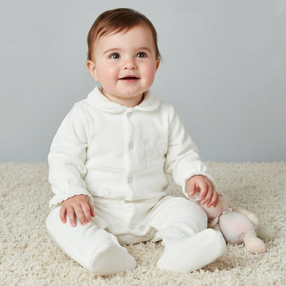 Giggles Peter Pan Collar Long Sleeves Sleepsuit with Butterfly Applique - 9-12 MTHS