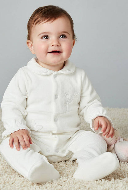Giggles Peter Pan Collar Long Sleeves Sleepsuit with Butterfly Applique