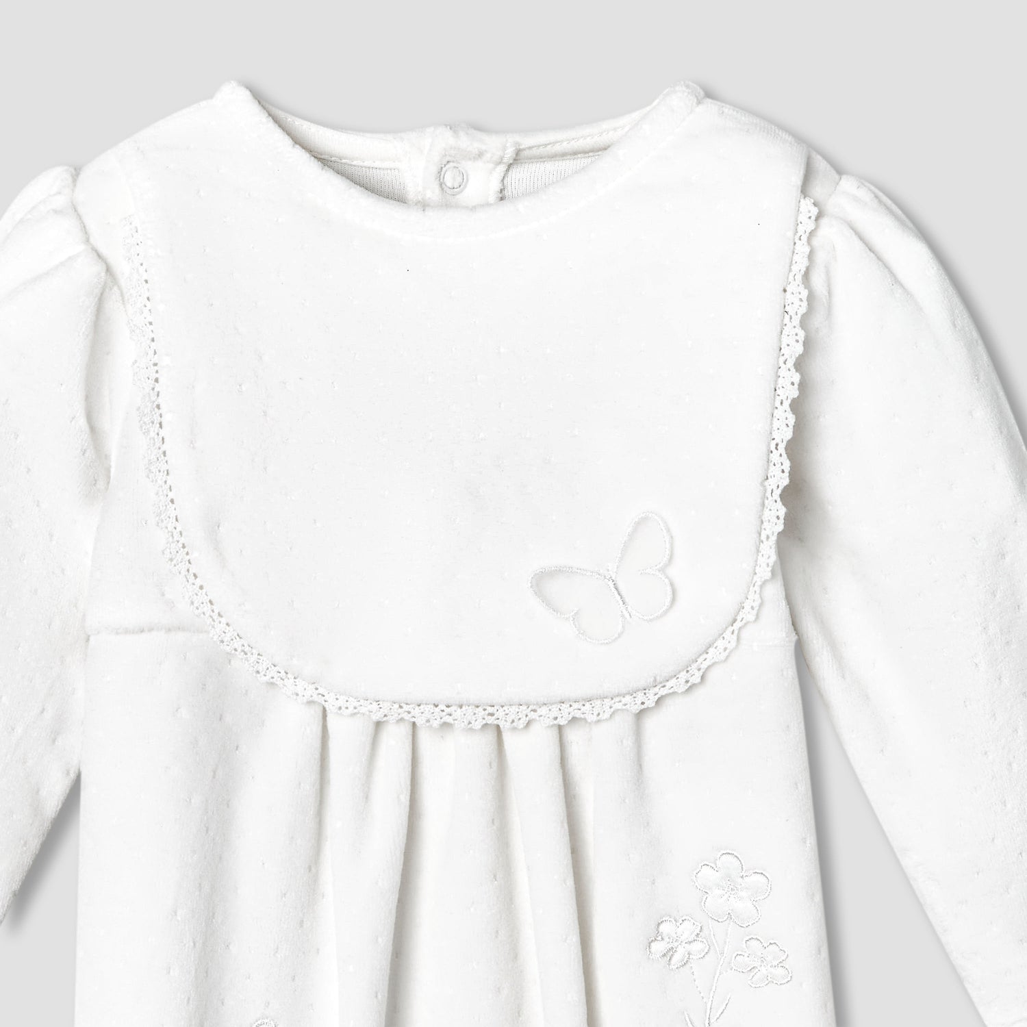 Giggles Round Neck Long Sleeves Sleepsuit with Butterfly Applique