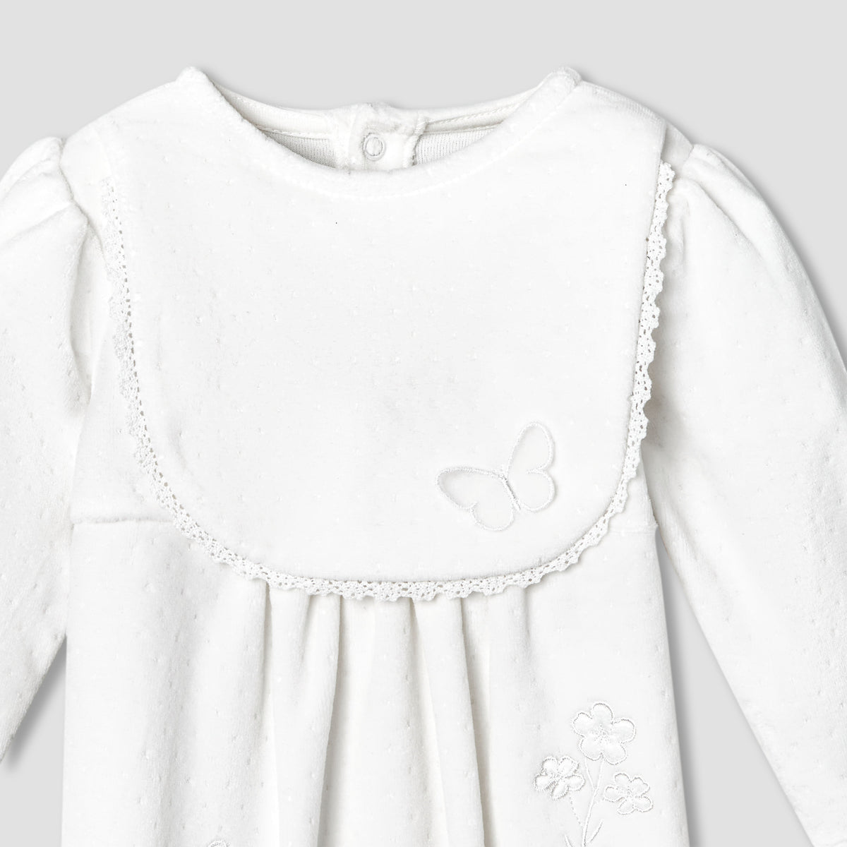 Giggles Round Neck Long Sleeves Sleepsuit with Butterfly Applique