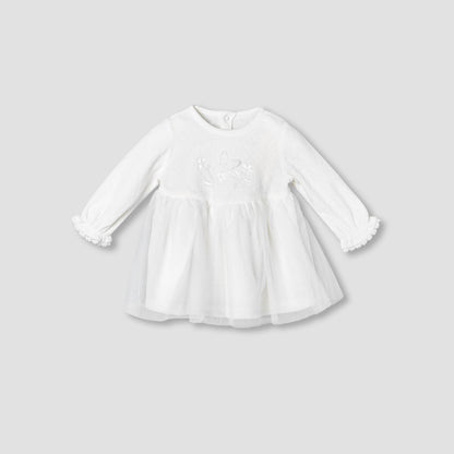 Giggles Round Neck Long Sleeves A-line Dress with Butterfly Applique