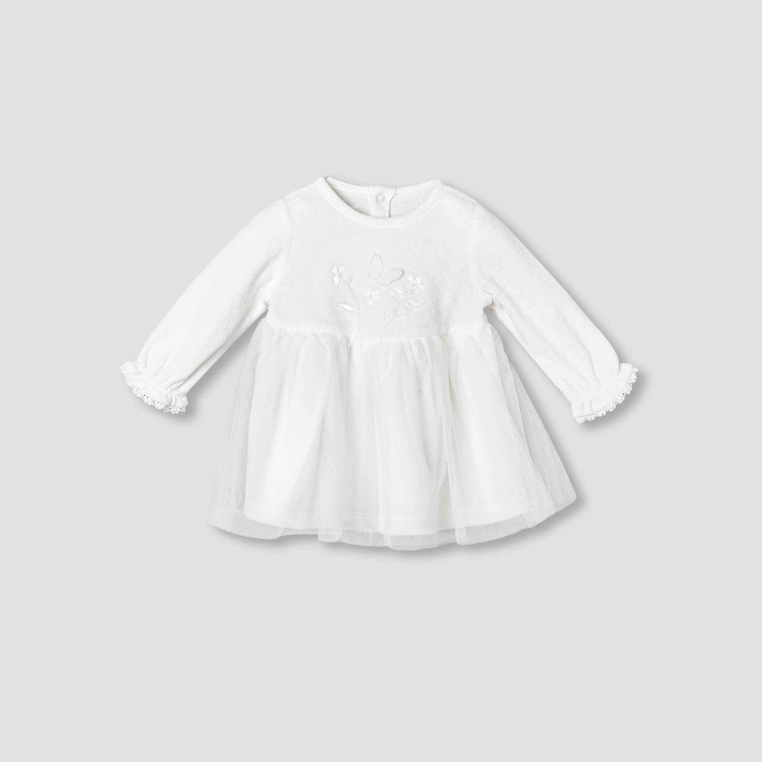 Giggles Round Neck Long Sleeves A-line Dress with Butterfly Applique
