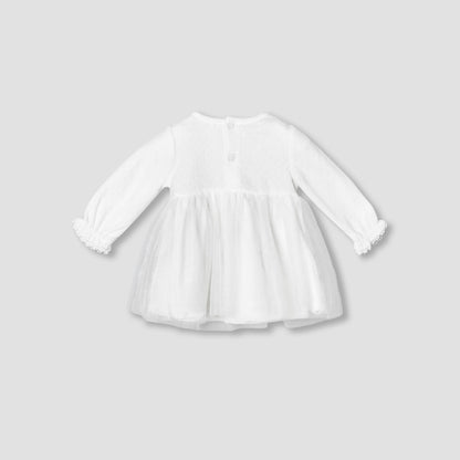 Giggles Round Neck Long Sleeves A-line Dress with Butterfly Applique