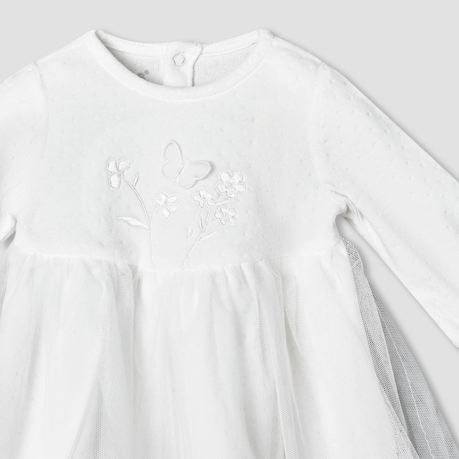 Giggles Round Neck Long Sleeves A-line Dress with Butterfly Applique