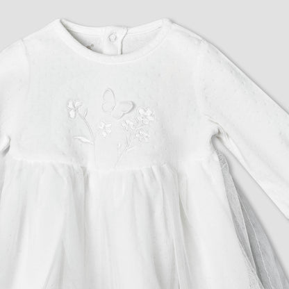 Giggles Round Neck Long Sleeves A-line Dress with Butterfly Applique
