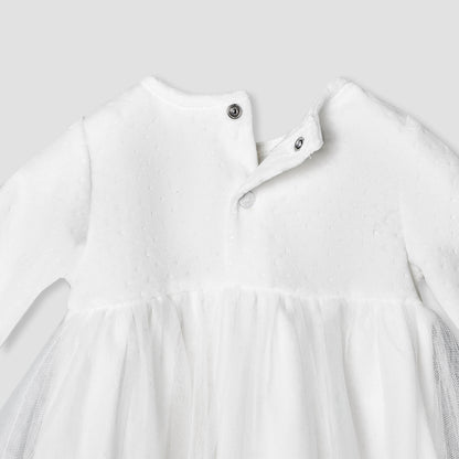 Giggles Round Neck Long Sleeves A-line Dress with Butterfly Applique