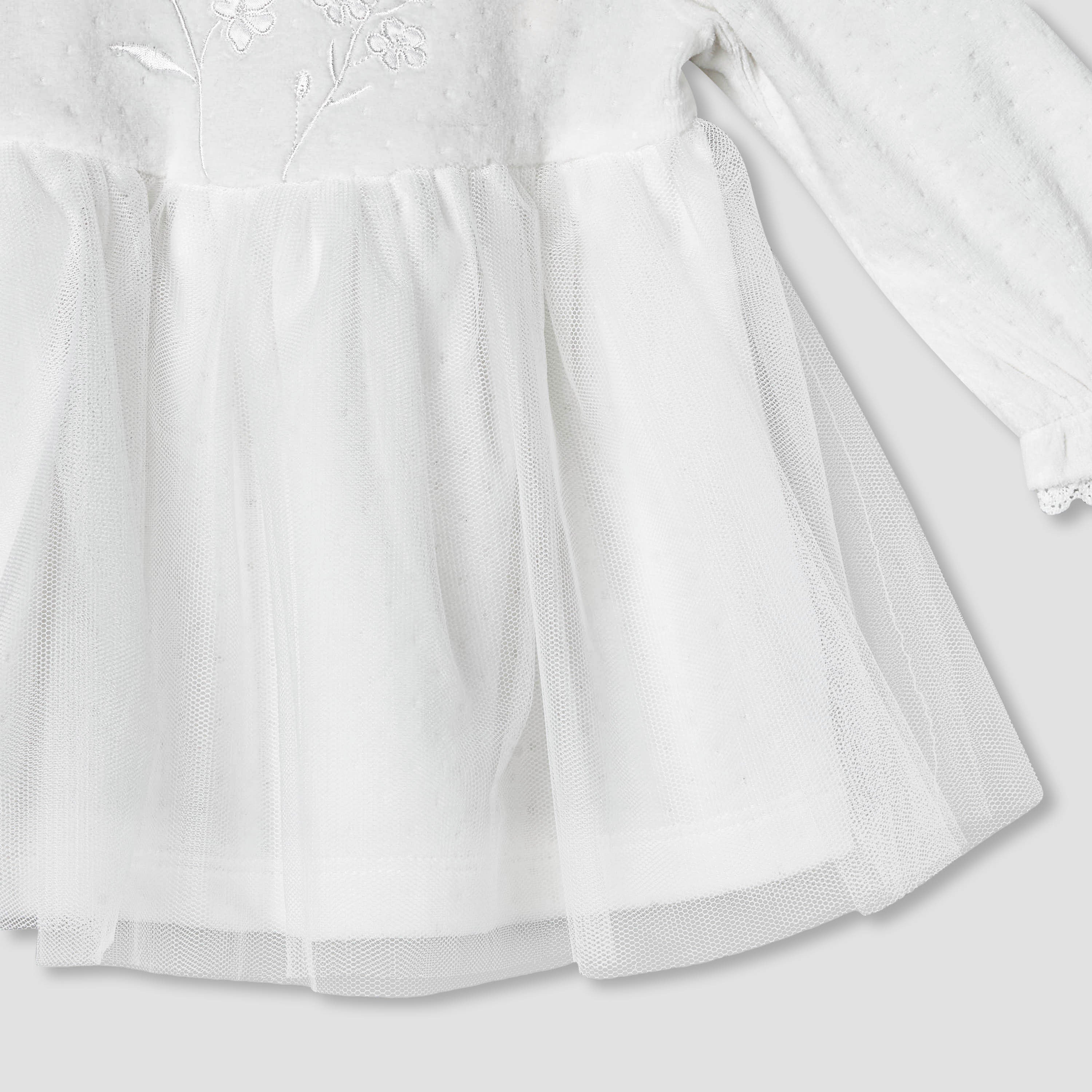 Giggles Round Neck Long Sleeves A-line Dress with Butterfly Applique