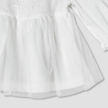 Giggles Round Neck Long Sleeves A-line Dress with Butterfly Applique