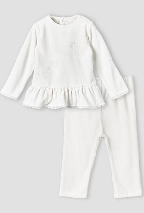 Giggles Round Neck Long Sleeve Pyjama Set with Embroidery