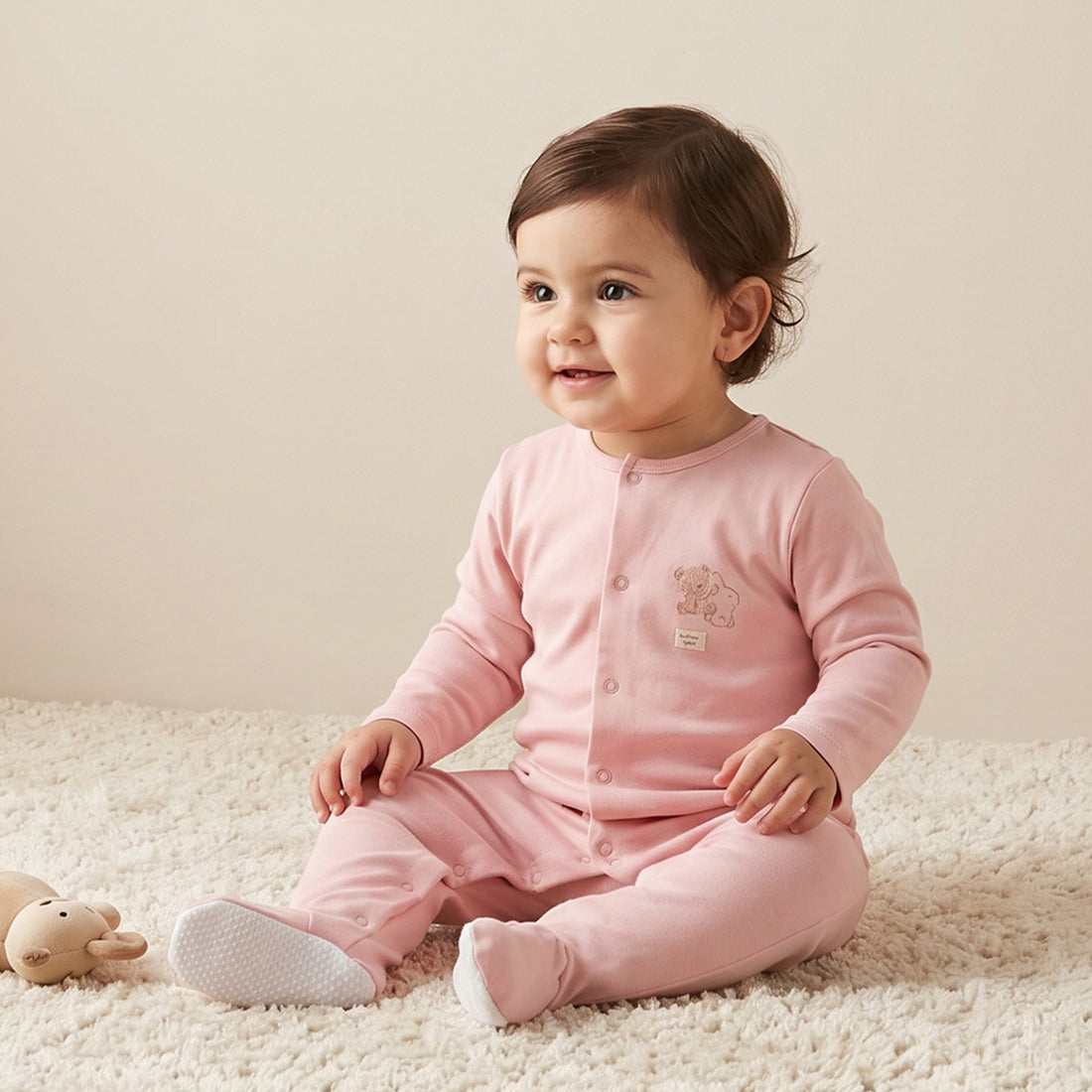 Juniors Cotton Crew Neck Long Sleeves Sleepsuit with Snap Button Closure
