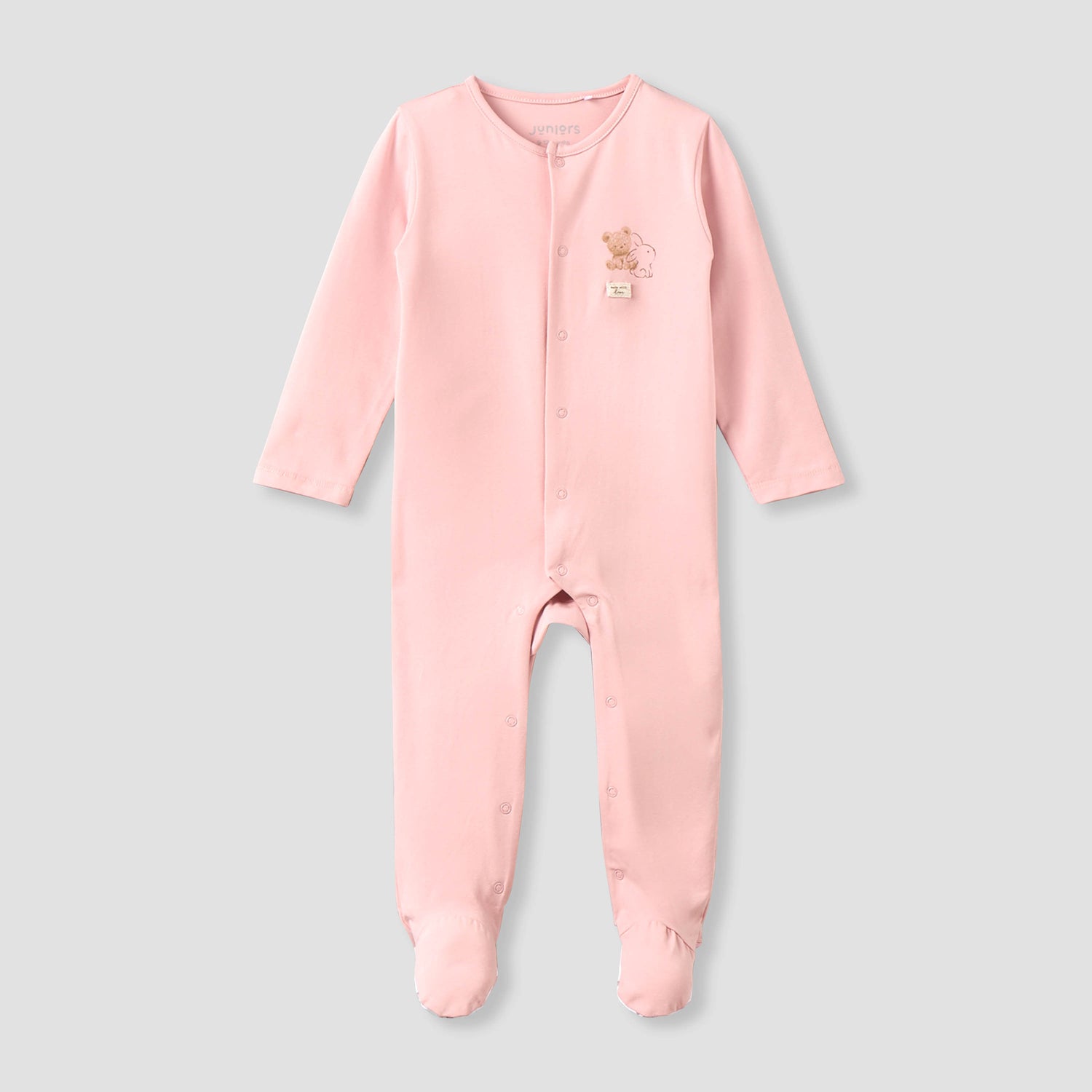 Juniors Cotton Crew Neck Long Sleeves Sleepsuit with Snap Button Closure - Pink / 9-12 mths