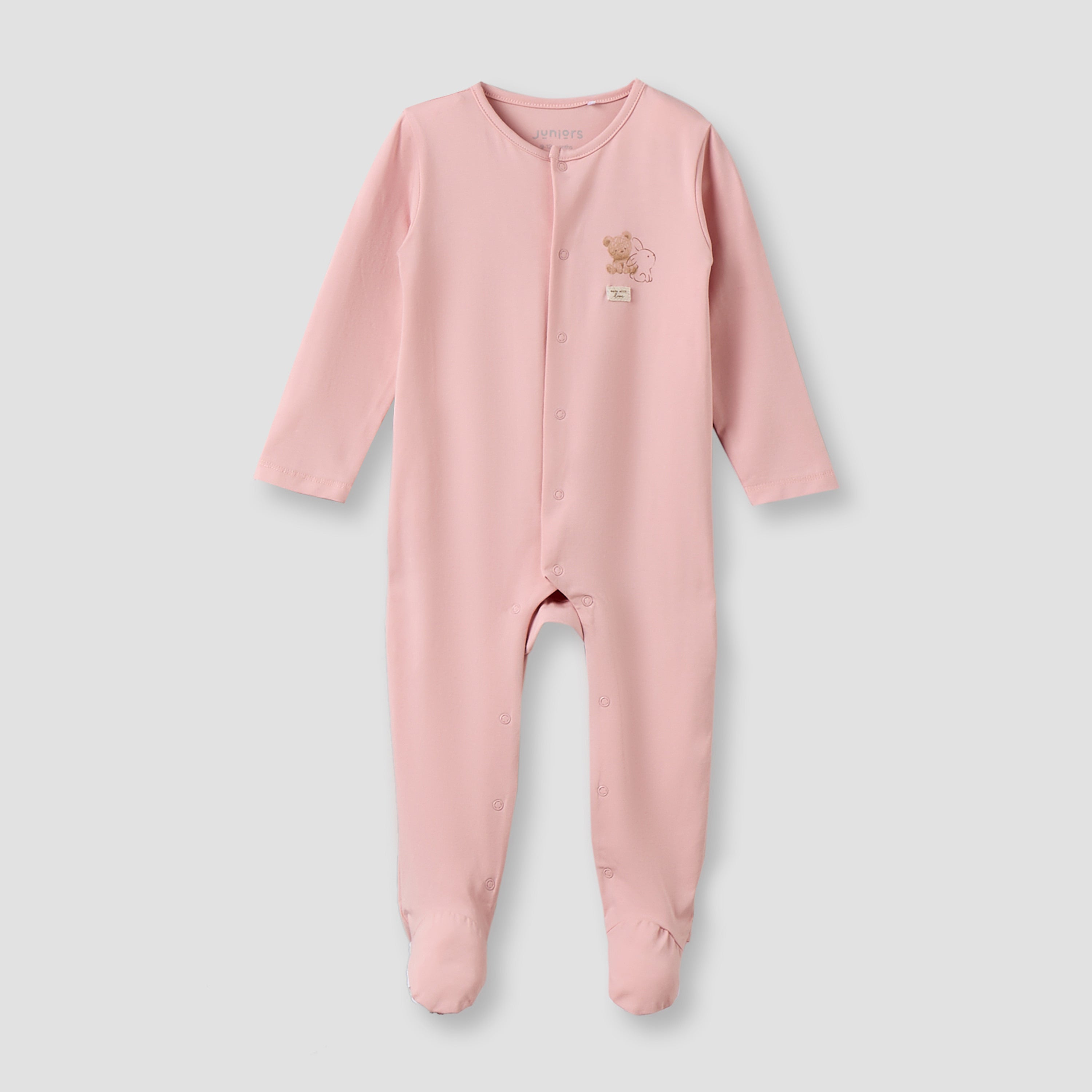 Juniors Cotton Crew Neck Long Sleeves Sleepsuit with Snap Button Closure
