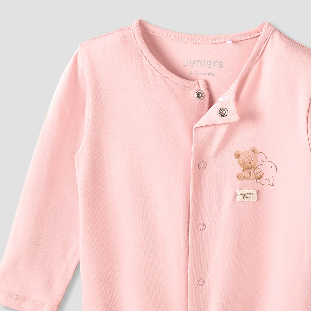 Juniors Cotton Crew Neck Long Sleeves Sleepsuit with Snap Button Closure