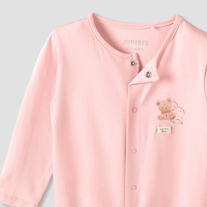 Juniors Cotton Crew Neck Long Sleeves Sleepsuit with Snap Button Closure