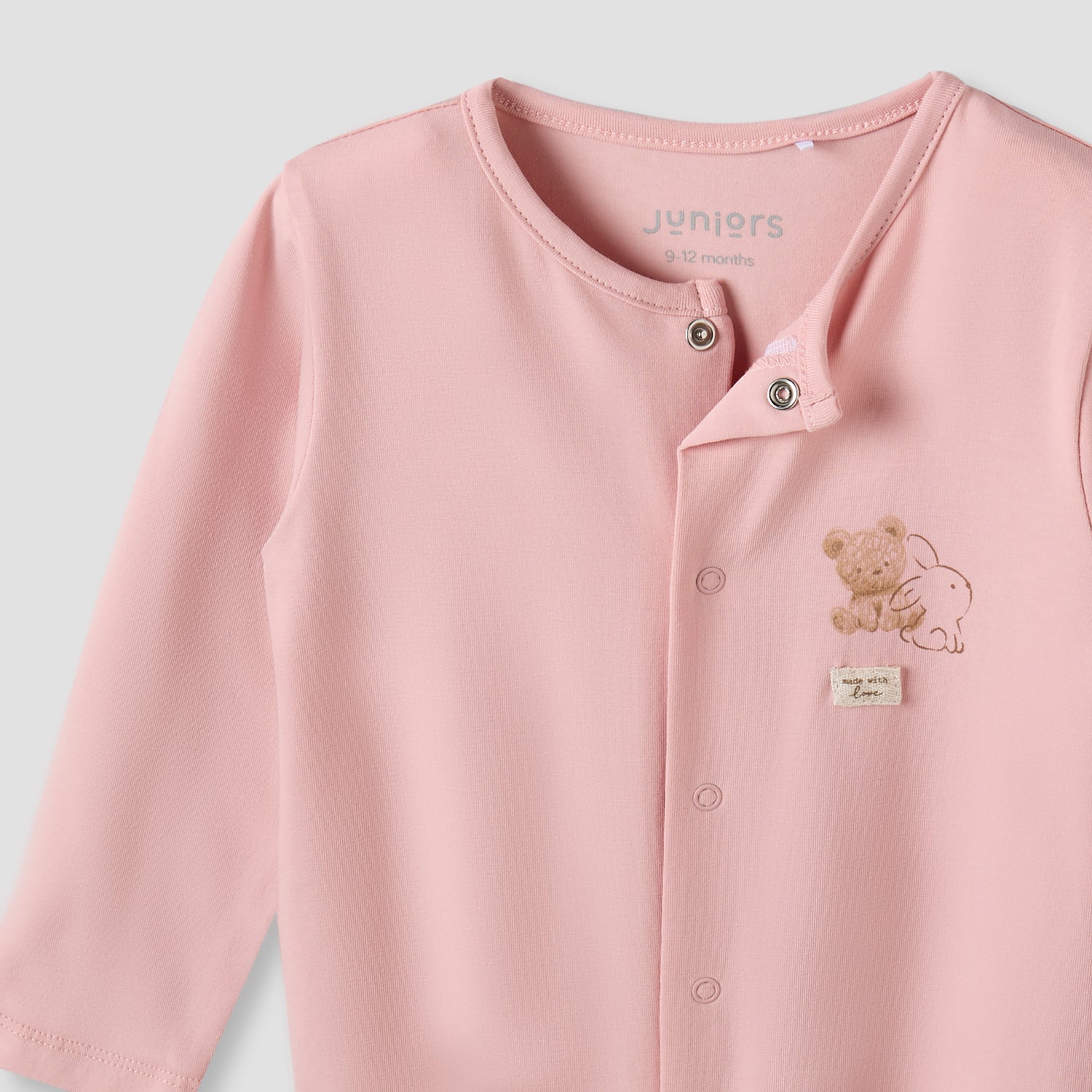 Juniors Cotton Crew Neck Long Sleeves Sleepsuit with Snap Button Closure