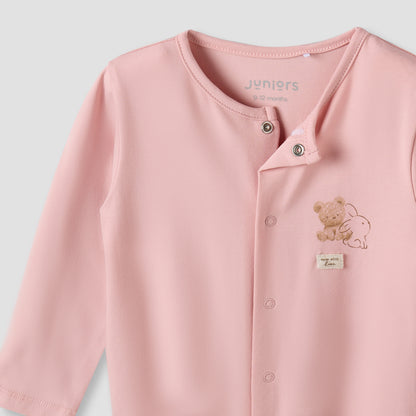 Juniors Cotton Crew Neck Long Sleeves Sleepsuit with Snap Button Closure
