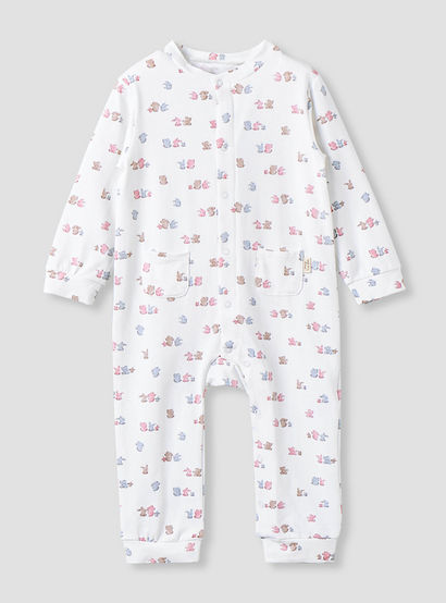 Juniors Cotton Mandarin Collar Long Sleeves Sleepsuit with Snap Button Closure-baby-girls-clothing-nightwear-sleepsuits-image-1