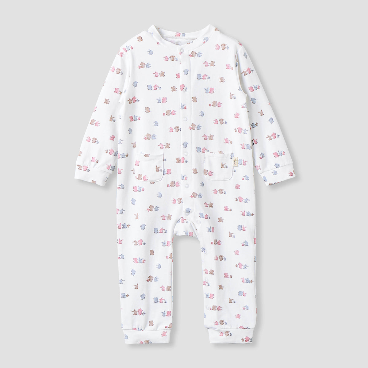 Juniors Cotton Mandarin Collar Long Sleeves Sleepsuit with Snap Button Closure