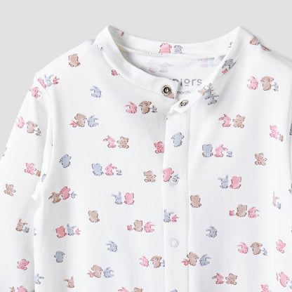 Juniors Cotton Mandarin Collar Long Sleeves Sleepsuit with Snap Button Closure