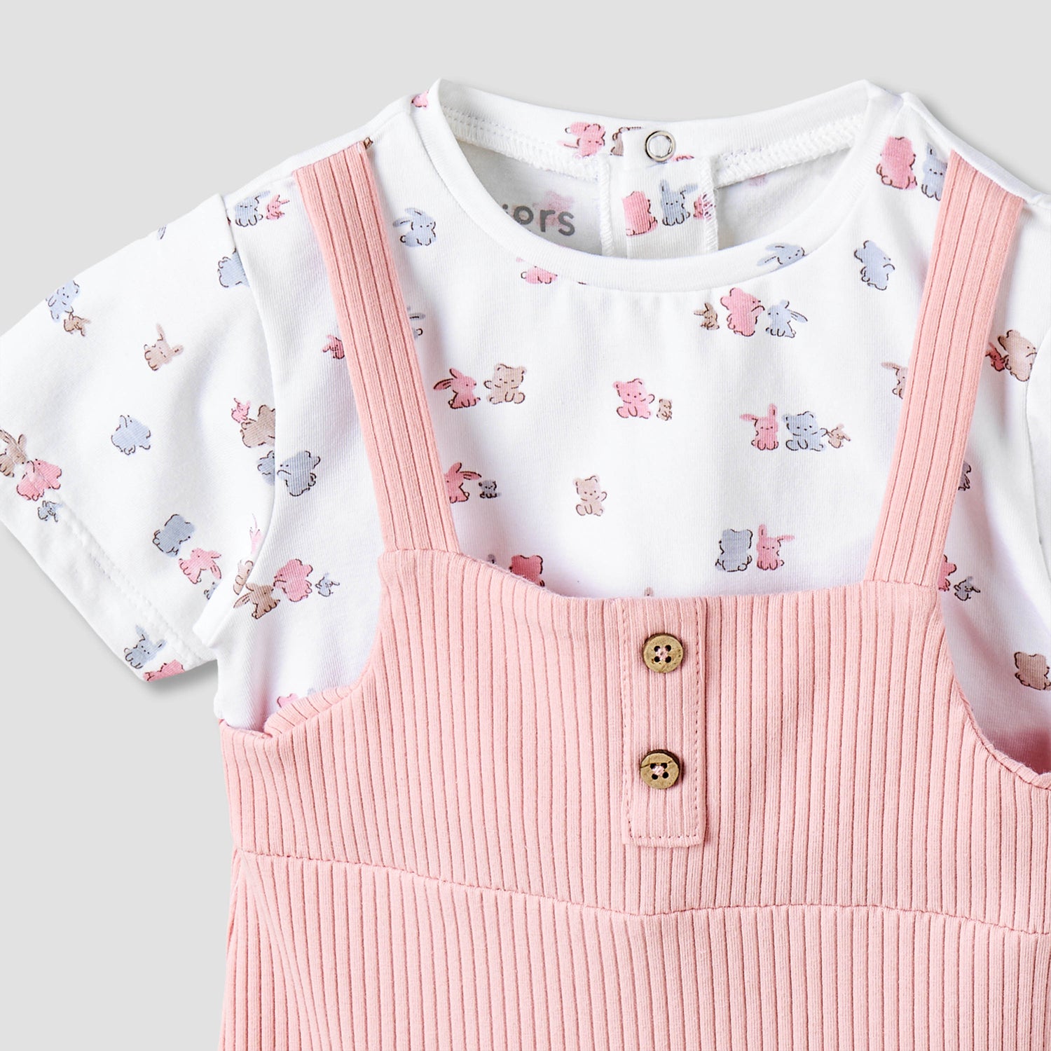 Juniors Round Neck Short Sleeves Knee Length Dress with Bear Print