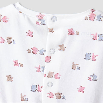 Juniors Round Neck Short Sleeves Knee Length Dress with Bear Print
