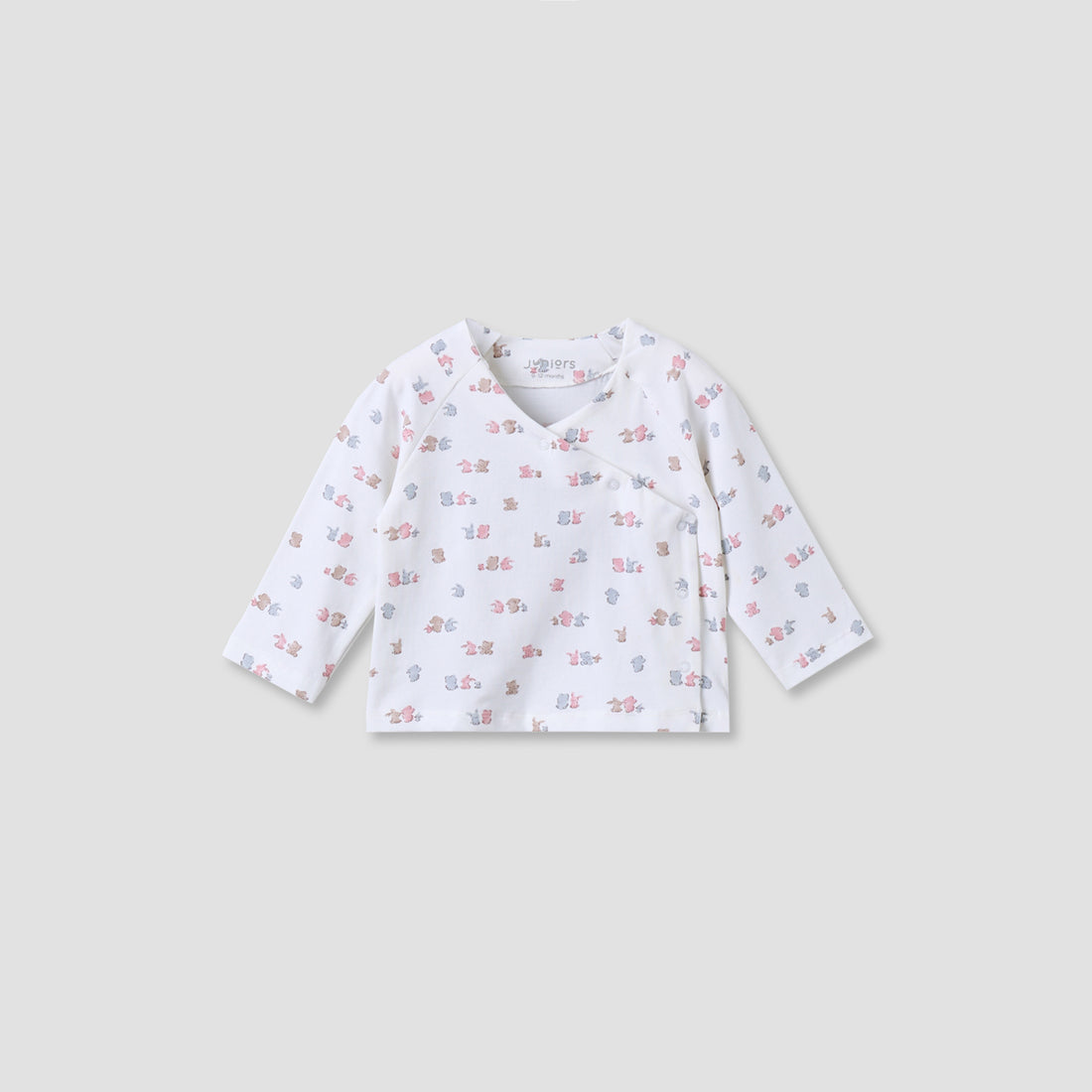 Juniors Cotton V-neck Long Sleeves Pyjama Set with Bear Print
