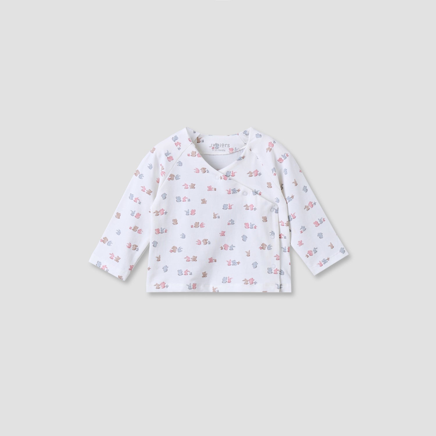 Juniors Cotton V-neck Long Sleeves Pyjama Set with Bear Print