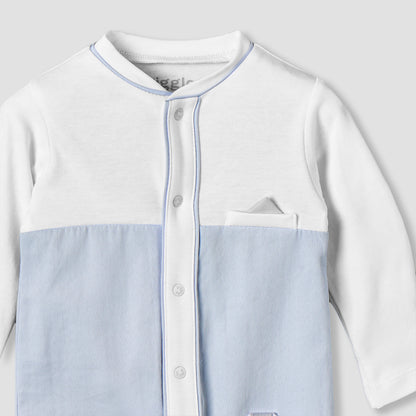 Giggles Cotton Round Neck Long Sleeves Sleepsuit with Pocket Square Detail