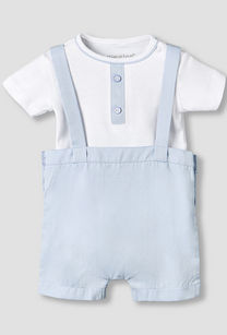 Giggles Crew Neck Short Sleeves T-shirts and Dungaree Set with Stripes-undefined-image-1