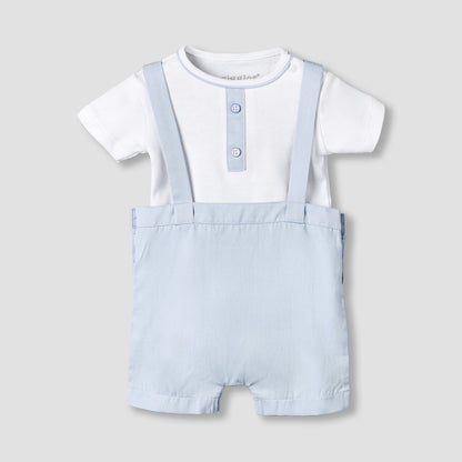 Giggles Crew Neck Short Sleeves T-shirts and Dungaree Set with Stripes